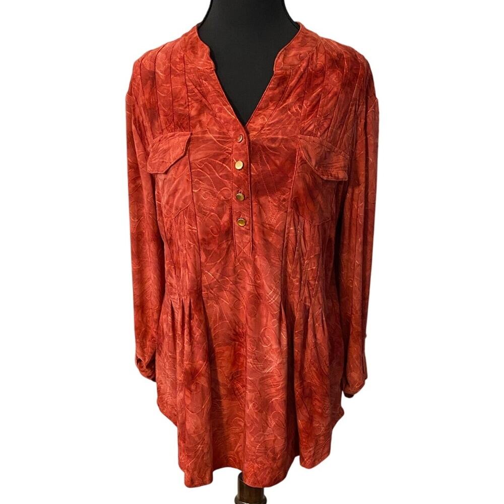 Cato Established 1962 Red Slinky Travel-Friendly‎ Tunic Top L Non-Wrinkle Blouse